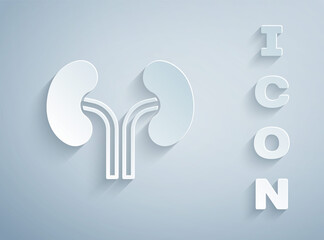 Paper cut Human kidneys icon isolated on grey background. Paper art style. Vector