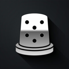 Silver Thimble for sewing icon isolated on black background. Long shadow style. Vector