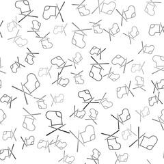 Black Knitting needles icon isolated seamless pattern on white background. Label for hand made, knitting or tailor shop. Vector