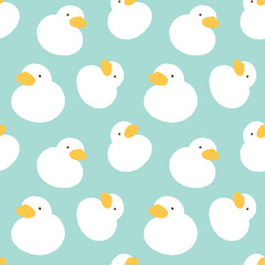 Seamless Pattern of Cartoon Duck Design on Green Background