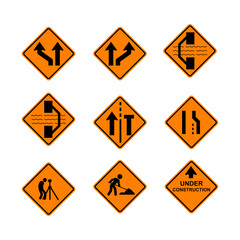 Under Construction Sign Collection, Traffic road repair set. Vector ESP10.