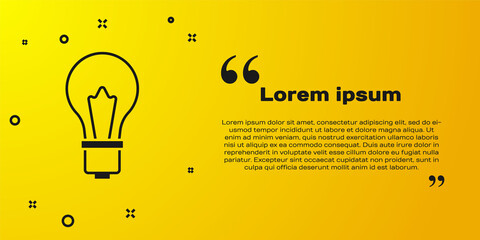 Black Light bulb with concept of idea icon isolated on yellow background. Energy and idea symbol. Inspiration concept. Vector