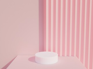 Scene with podium for mock up presentation in pink color and minimalism style with copy space, 3d render abstract background