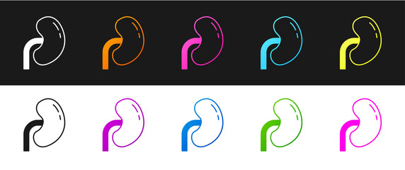 Set Human kidney icon isolated on black and white background. Vector