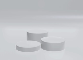 the pedestal on white background with cylinder stand concept. Blank product shelf standing backdrop. 3D illustration.