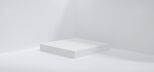the Podium on white background with square stand concept. Backdrop stand blank product shelf 3d illustration.
