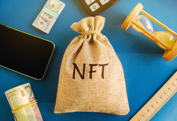 Money bag NFT - non-fungible token. Digitally represented product or asset. Selling digital assets...