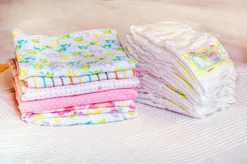 Stack of Eco Friendly Textile Diapers and Cotton Diapers 