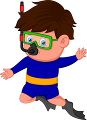 boy diver cartoon posing and waving