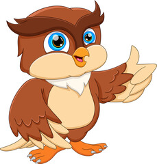 cartoon cute owl posing and thumbs up