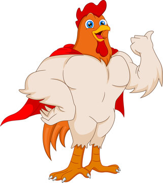 cartoon rooster posing in a superhero costume