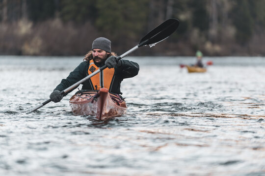 Canada, British Columbia, Man kayaking in Squamish River
