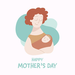 Vector illustration with Mother and Baby.Design element for card, poster, banner, and other use.Happy Mothers Day. 