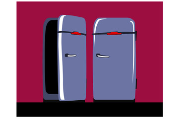 Old refrigerator. Old fridge. 60s style. Vector image for illustrations. 
