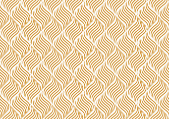 The geometric pattern with wavy lines. Seamless vector background. White and gold texture. Simple lattice graphic design