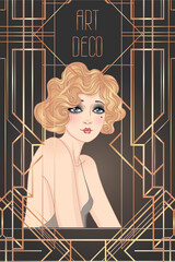 Art Deco vintage illustration of flapper girl. Retro party character in 1920 s style. Vector design for glamour event or jazz party. © vgorbash