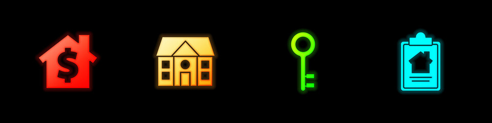 Set House with dollar symbol, , key and contract icon. Vector