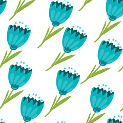 Vector Seamless Pattern with Blue Tulips .