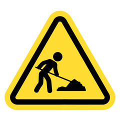 Under construction warning sign  with man digging ground. vector ESP10.