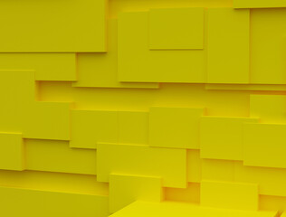 A wall of yellow blocks. Abstract background. Minimal concept. 3D rendering