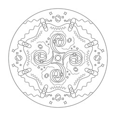 Mandala coloring page. Abstract background with spirals. Art Therapy. Anti-stress. Vector illustration black and white.