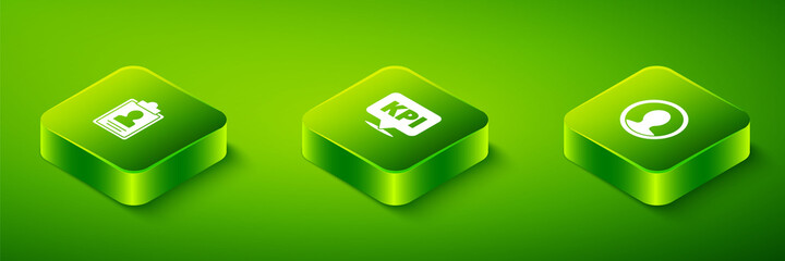 Set Isometric Key performance indicator, Create account screen and Clipboard with resume icon. Vector