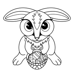 Outline drawing for coloring with Easter bunny on a white background.