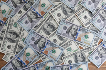 One Hundred Dollar Banknotes background. Dollars Closeup Concept