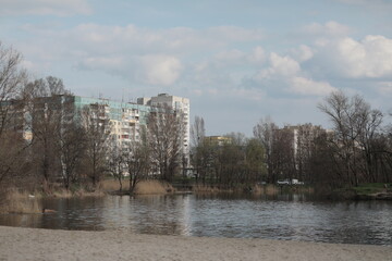 big lonely beautiful city on the water on a languid evening