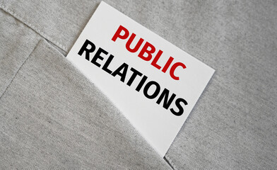 Text public relations on the sticker in a pocket.