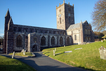 Fototapeta na wymiar The exterior of St Davids cathedral in the city of St Davids, Pembrokeshire, Wales