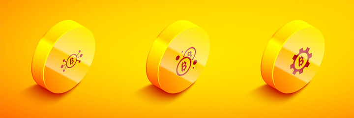Set Isometric Bitcoin in circuit, and Cryptocurrency icon. Vector