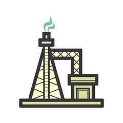 Obraz premium Gas flare or flare stack vector icon. Torch device with fire flame, burner, tower for burning gas from petroleum refinery in factory, petrochemical plant and offshore rig. That power energy industry.