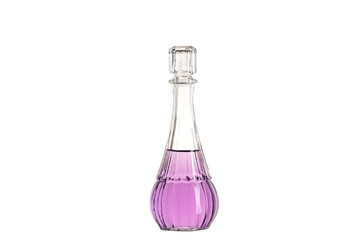 Vintage pink perfume, elixir or essential oil bottle isolated on white background. 