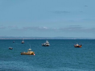 Naklejka premium Fishing boats at anchor in the english channel