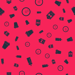 Set Fitness shaker, Weight plate, and Sport training program on seamless pattern. Vector