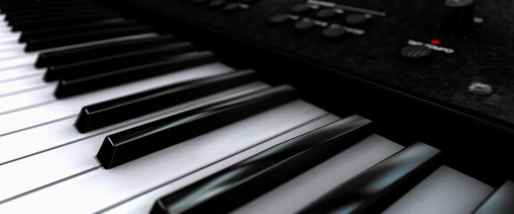 Electric keyboard keys close up 3d render