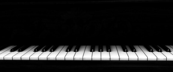 Grand piano keys close up in shadow 3d render - obrazy, fototapety, plakaty