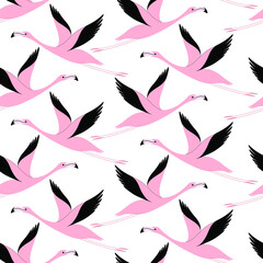 Seamless trendy pattern with flamingo. Cartoon vector illustration for prints, clothing, packaging and postcards.