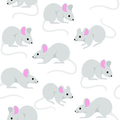Simple seamless trendy animal pattern with mouse. Cartoon vector illustration.