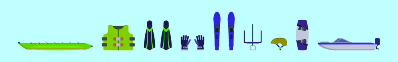 set of water sports cartoon icon design template with various models. vector illustration isolated on blue background