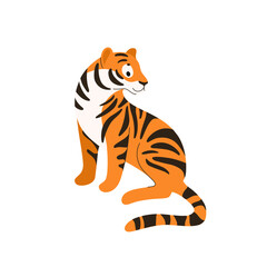 Cute tiger - cartoon animal character. Vector illustration in flat style isolated on gray background.