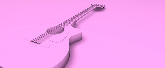 Modern acoustic guitar on a pink floor abstract 3d render