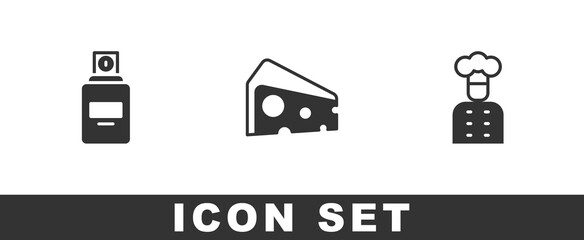 Set Perfume, Cheese and Italian cook icon. Vector