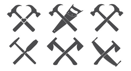 Woodworker emblem elements. Flat style vector illustration isolated on white