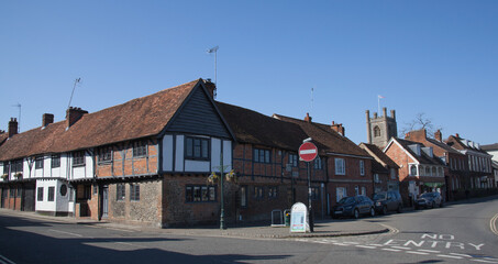 Old timber frames houses in Henley on Thames in Oxfordshire in the UK