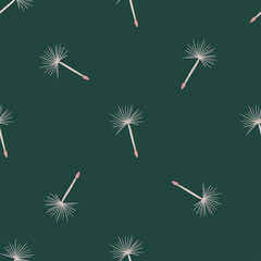 Minimalistic style seamless doodle pattern with simple dandelion element shapes. Turquoise background.