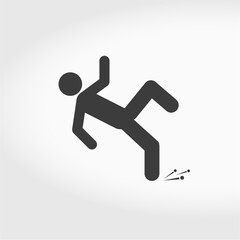 Fototapeta na wymiar Wet floor. Falling person silhouette icon. Flat style vector illustration isolated on white