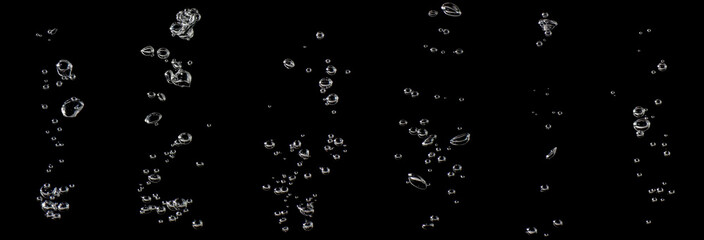 set water bubble white oxygen air, in underwater clear liquid with bubbles flowing up on the water surface, isolated on a black background - obrazy, fototapety, plakaty