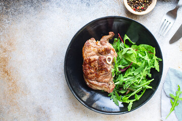 fried piece of meat barbecue grill trend meal snack copy space food background rustic. top view